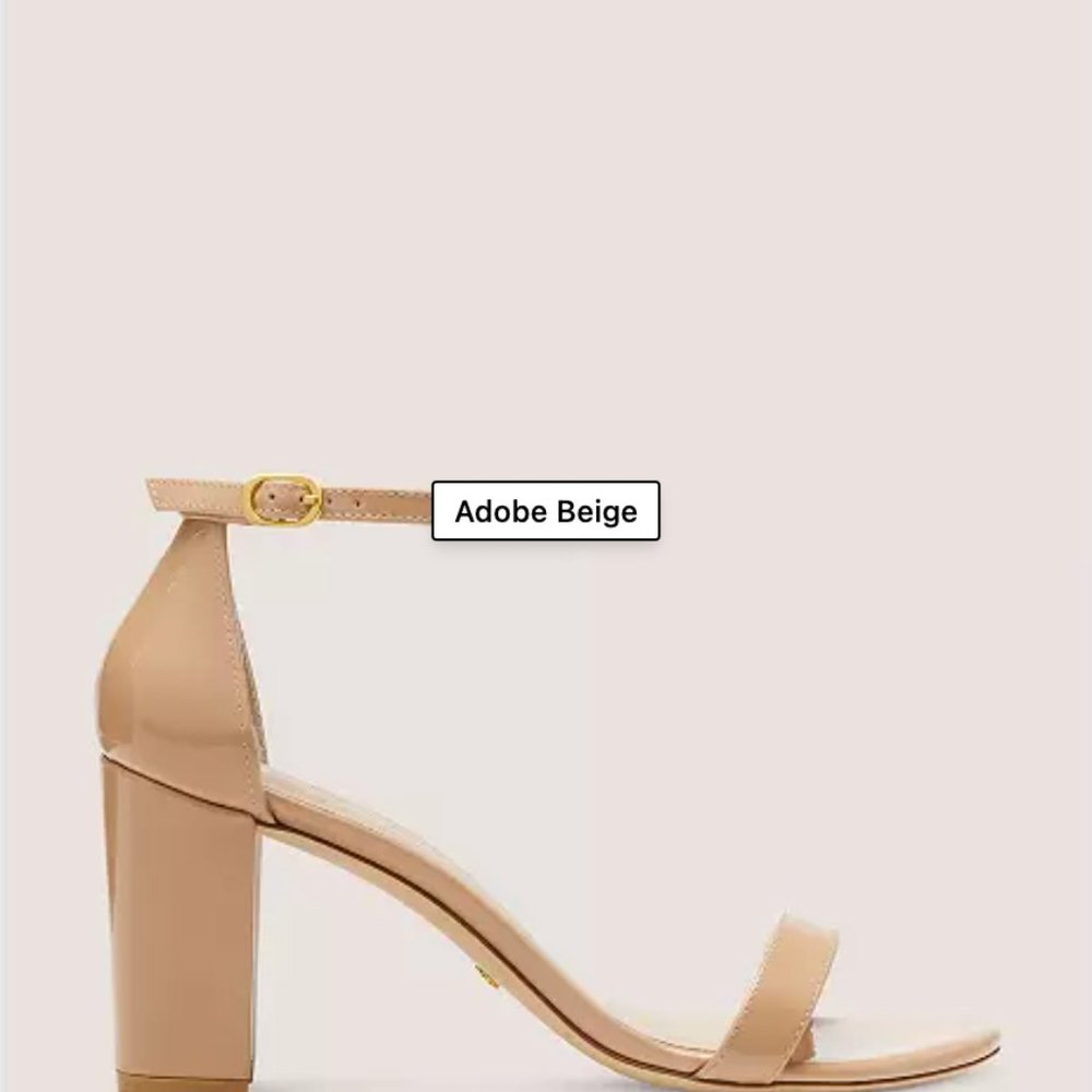 Stuart Weitzman 75LessNudist Ankle Strap Sandal Patent Adobe Tan Size 6.5M